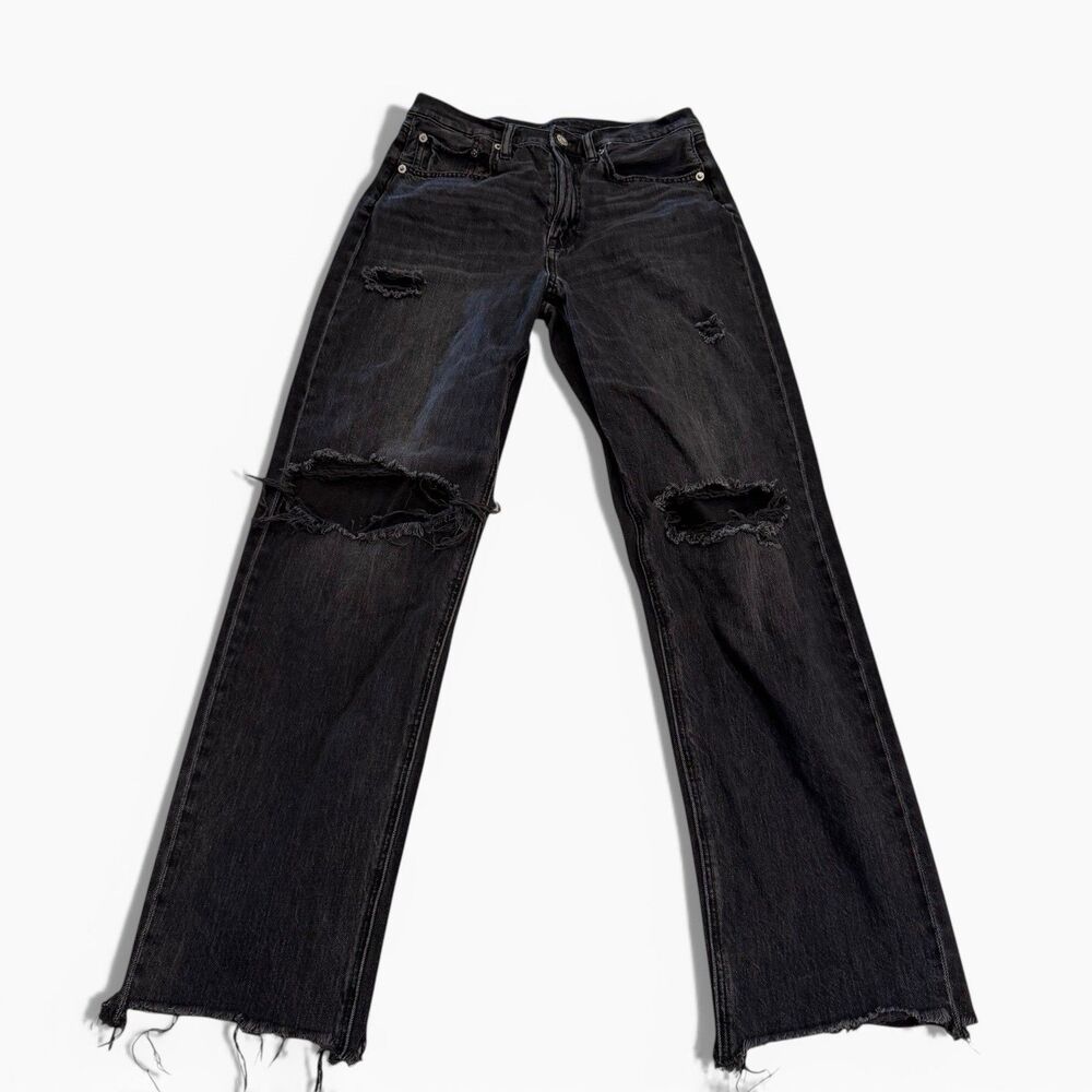 AE Jeans Women’s Strigid Distressed Super High Rise Baggy Straight Black Size 6